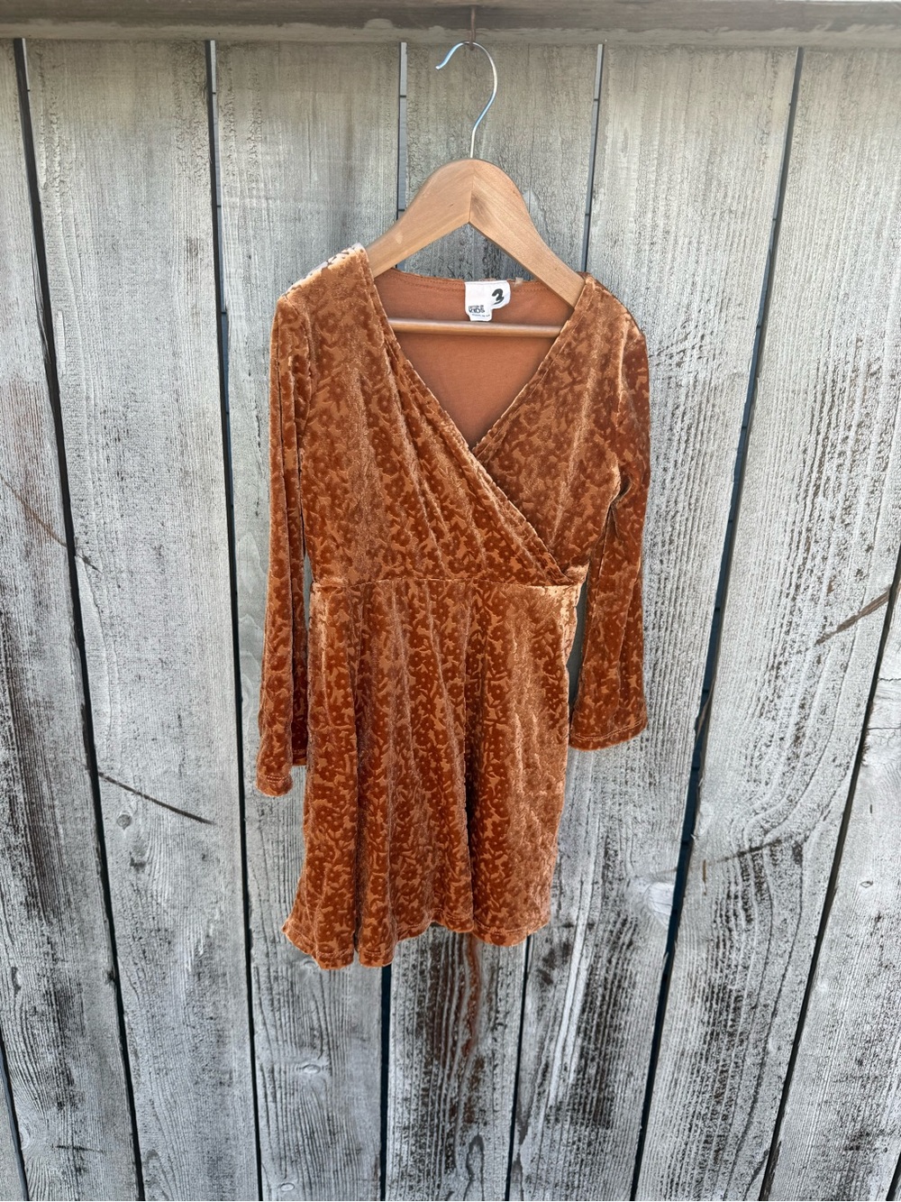 Cotton On Girls' Velvet Wrap Dress - Rust Brown “Big Foot Chili Spa”